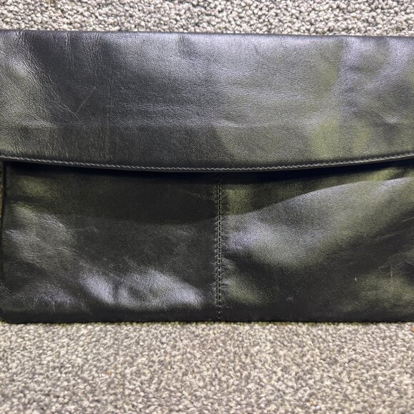 Genuine leather black purse fold over flap clutch pocket book formal  - Q1470 - Picture 12 of 14